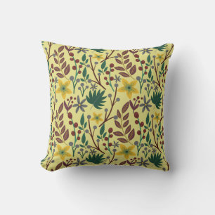 Floral seamless pattern flowers, leaves, branches cushion