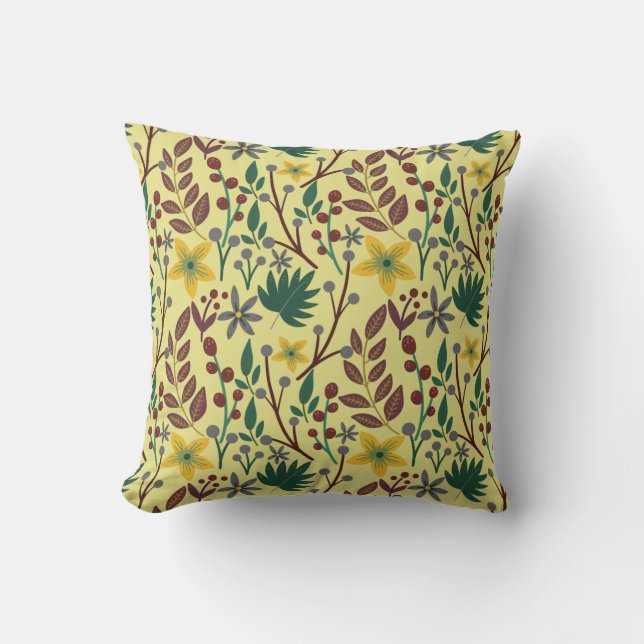 Floral seamless pattern flowers, leaves, branches cushion (Front)