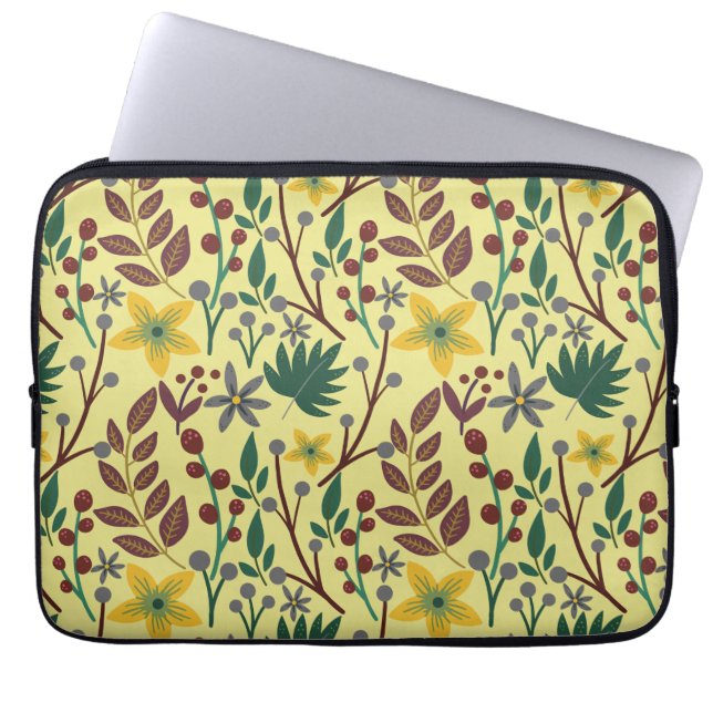 Floral seamless pattern flowers, leaves, branches laptop sleeve (Front)