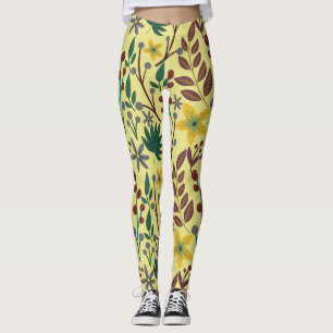 Floral seamless pattern flowers, leaves, branches leggings