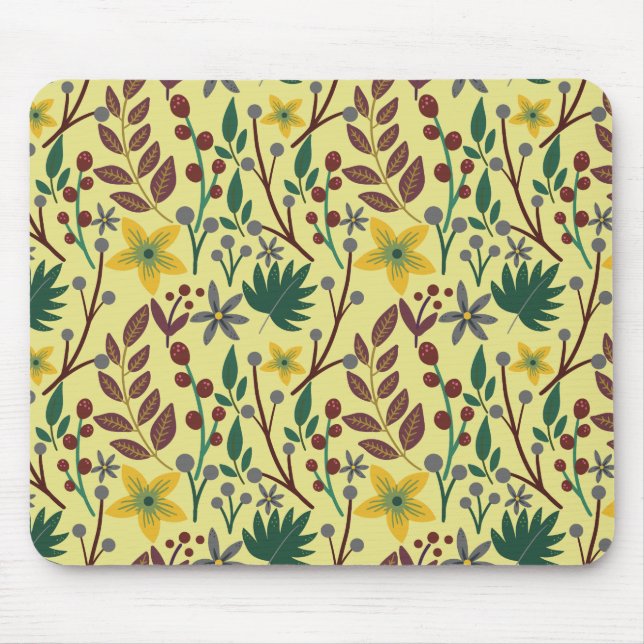Floral seamless pattern flowers, leaves, branches mouse pad (Front)