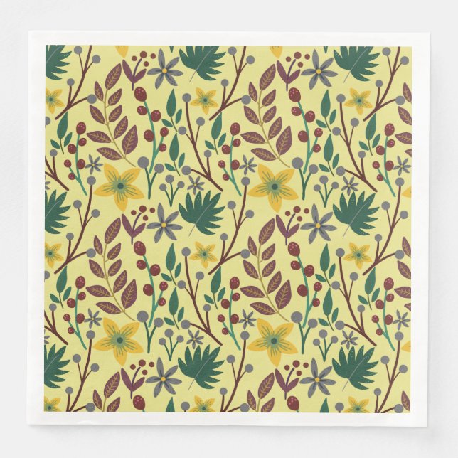 Floral seamless pattern flowers, leaves, branches napkin (Front)