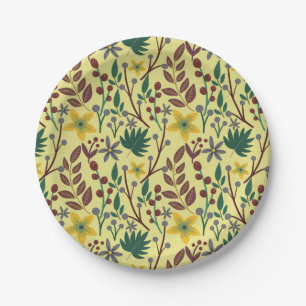 Floral seamless pattern flowers, leaves, branches paper plate