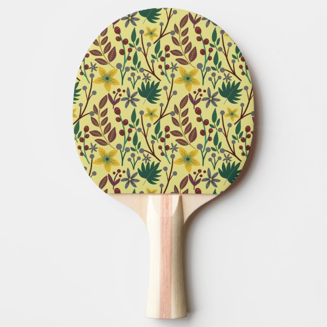Floral seamless pattern flowers, leaves, branches ping pong paddle (Front)