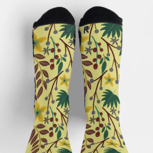 Floral seamless pattern flowers, leaves, branches  socks