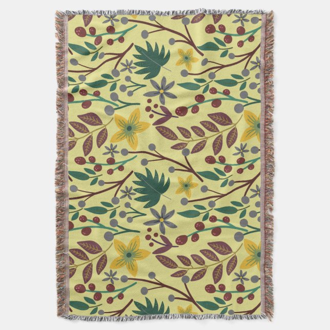 Floral seamless pattern flowers, leaves, branches throw blanket (Front Vertical)
