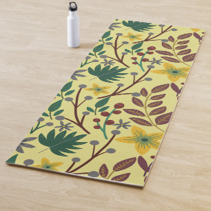 Floral seamless pattern flowers, leaves, branches yoga mat