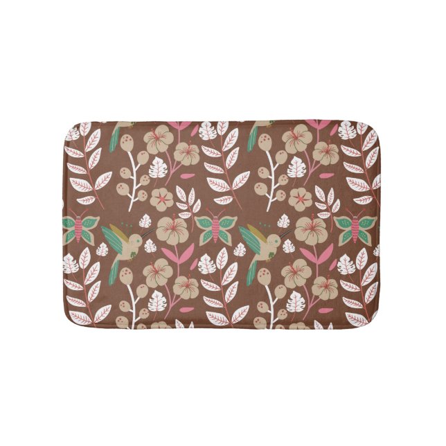 Floral seamless pattern flowers, leaves, butterfly bath mat (Front)