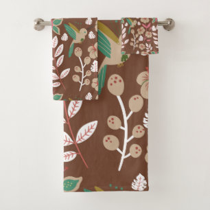 Floral seamless pattern flowers, leaves, butterfly bath towel set