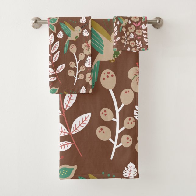 Floral seamless pattern flowers, leaves, butterfly bath towel set (Insitu)