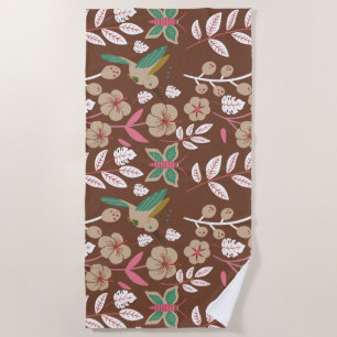 Floral seamless pattern flowers, leaves, butterfly beach towel