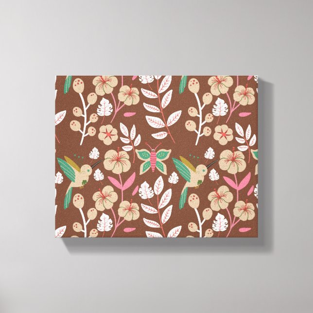 Floral seamless pattern flowers, leaves, butterfly canvas print (Front)