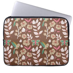 Floral seamless pattern flowers, leaves, butterfly laptop sleeve
