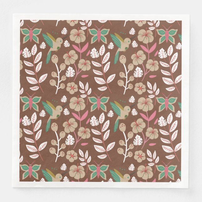 Floral seamless pattern flowers, leaves, butterfly napkin (Front)