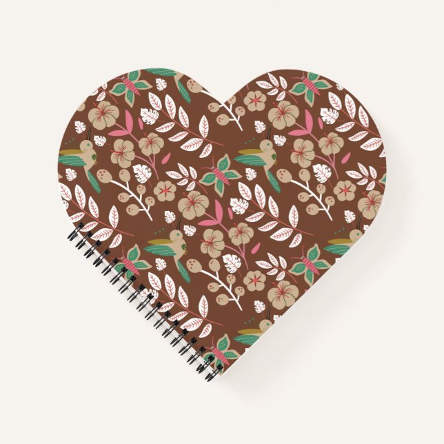 Floral seamless pattern flowers, leaves, butterfly notebook (Front)