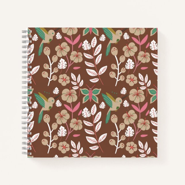 Floral seamless pattern flowers, leaves, butterfly notebook (Front)