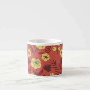 Floral seamless pattern flowers yellow and red espresso cup