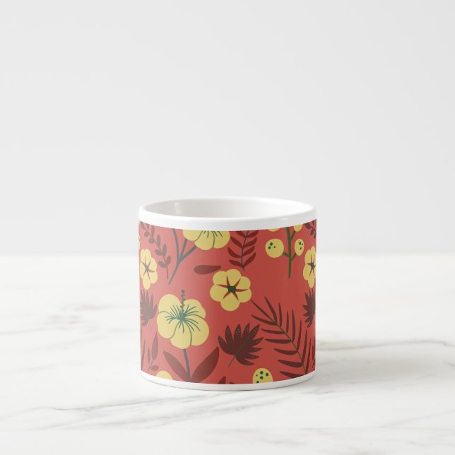 Floral seamless pattern flowers yellow and red espresso cup (Front)