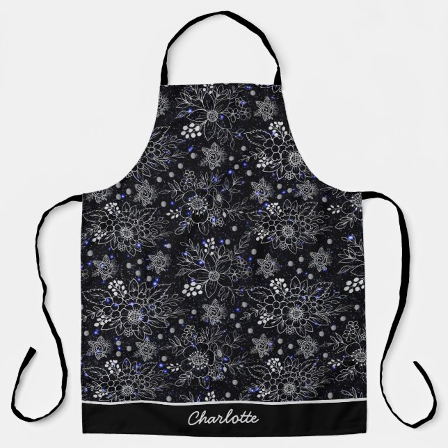 Floral seamless pattern galaxy personalised name  apron (Front)