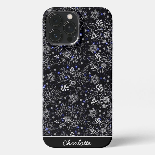 Floral seamless pattern galaxy personalised name iPhone case (Back)