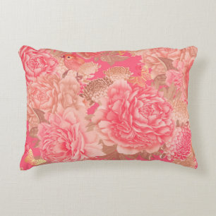 Floral seamless pattern. Garden flowers pink peoni Decorative Cushion