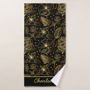 Floral seamless pattern gold personalised name  bath towel