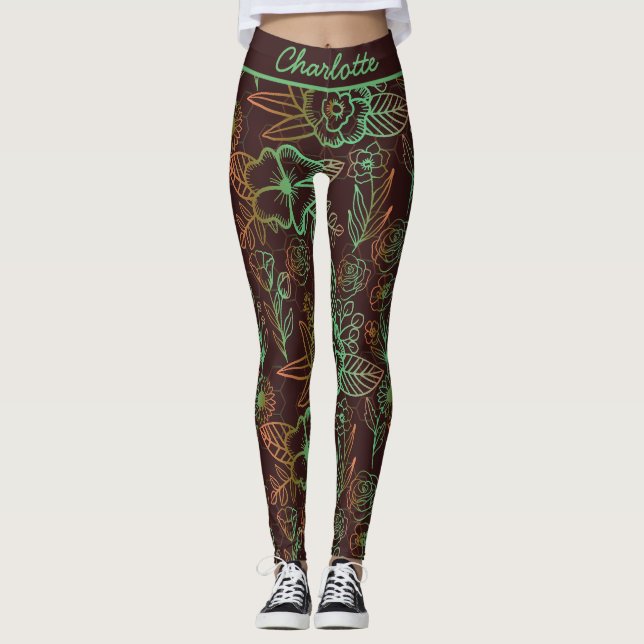 Floral seamless pattern greenery personalised name leggings (Front)