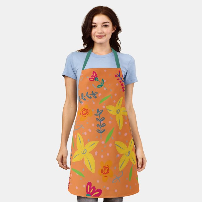 Floral Seamless Pattern & Leaves  Apron (Worn)