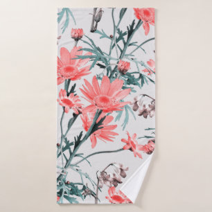 Floral seamless pattern, margarita and hyacinthes, bath towel