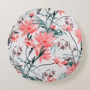 Floral seamless pattern, margarita and hyacinthes, round cushion