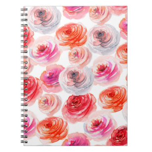 Floral seamless pattern of watercolor red,white an notebook