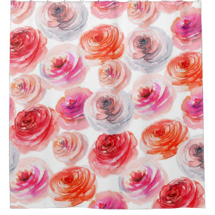 Floral seamless pattern of watercolor red,white an shower curtain