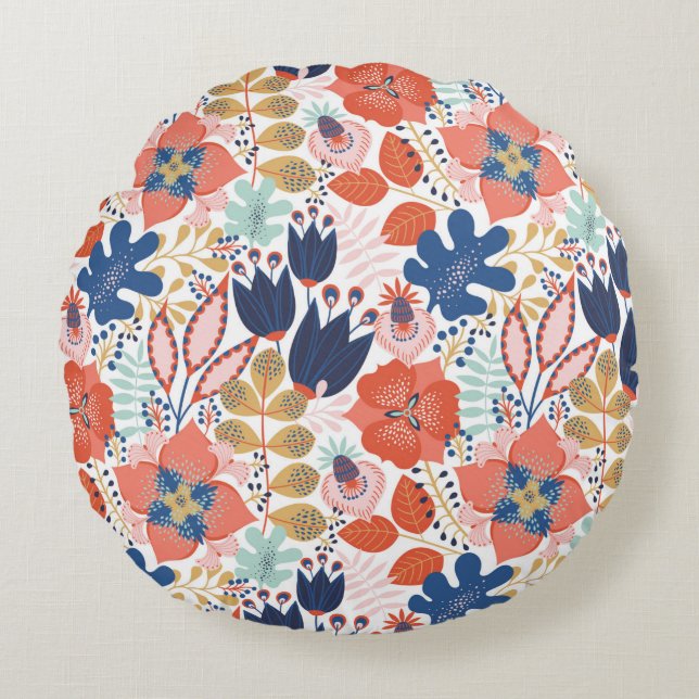 Floral seamless pattern on white. Abstract backgro Round Cushion (Front)