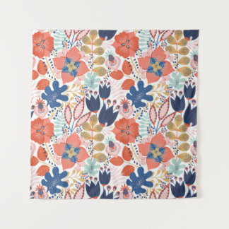 Floral seamless pattern on white. Abstract backgro Tapestry