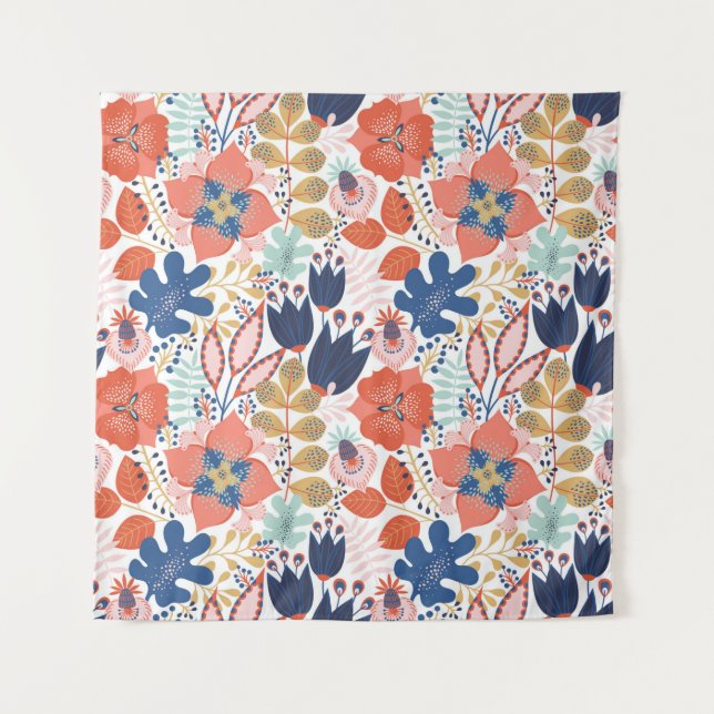 Floral seamless pattern on white. Abstract backgro Tapestry (Front)