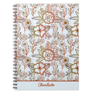 Floral seamless pattern orange personalised name notebook