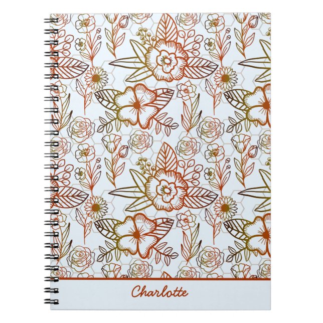 Floral seamless pattern orange personalised name  notebook (Front)