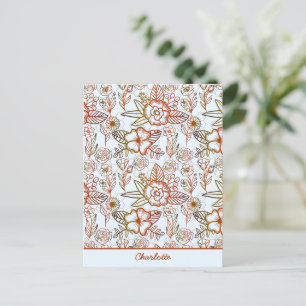 Floral seamless pattern orange personalised name postcard