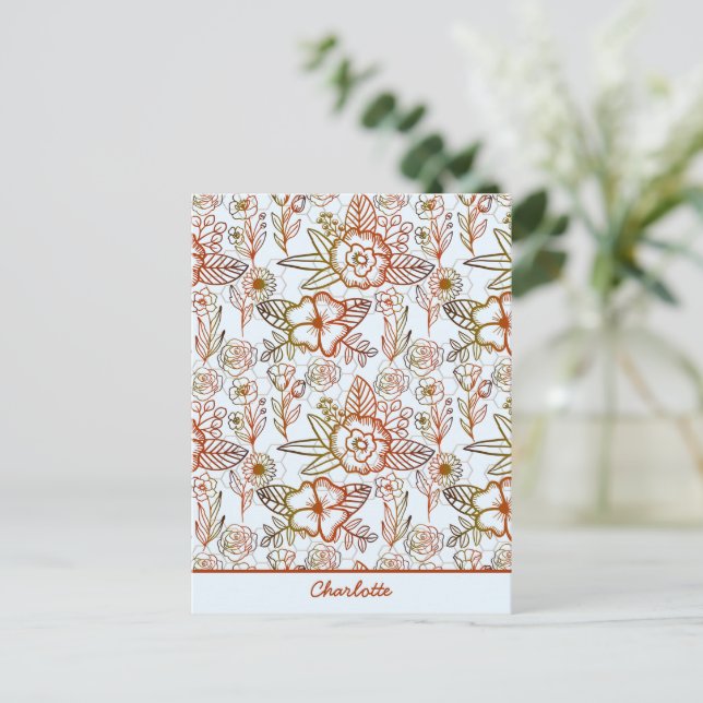 Floral seamless pattern orange personalised name postcard (Standing Front)
