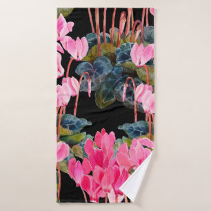 Floral seamless pattern. Pink cyclamen isolated on Bath Towel