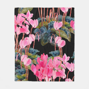 Floral seamless pattern. Pink cyclamen isolated on Fleece Blanket
