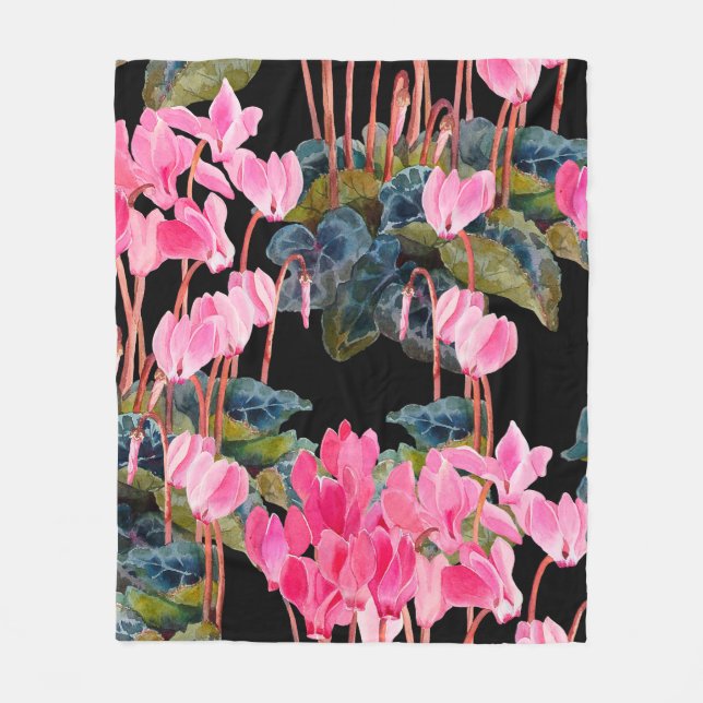 Floral seamless pattern. Pink cyclamen isolated on Fleece Blanket (Front)
