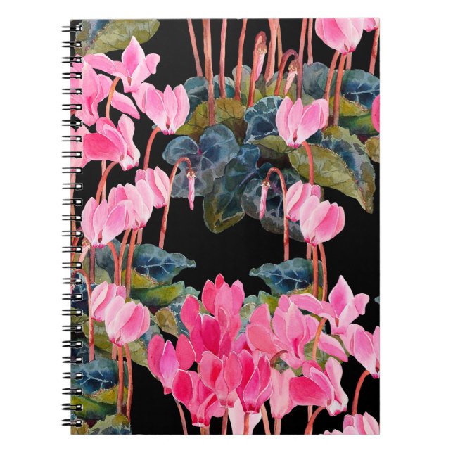 Floral seamless pattern. Pink cyclamen isolated on Notebook (Front)