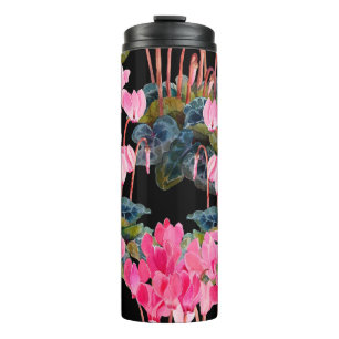 Floral seamless pattern. Pink cyclamen isolated on Thermal Tumbler