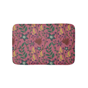 Floral seamless pattern pink flowers leaves branch bath mat