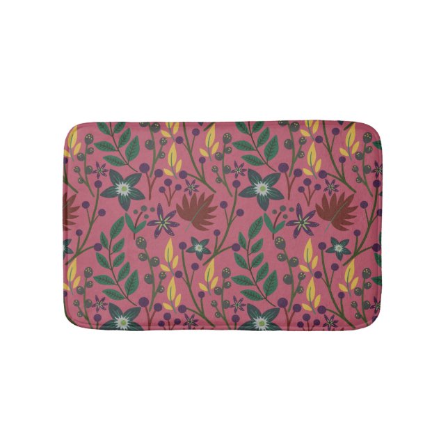 Floral seamless pattern pink flowers leaves branch bath mat (Front)