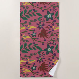 Floral seamless pattern pink flowers leaves branch beach towel