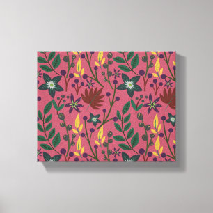 Floral seamless pattern pink flowers leaves branch canvas print