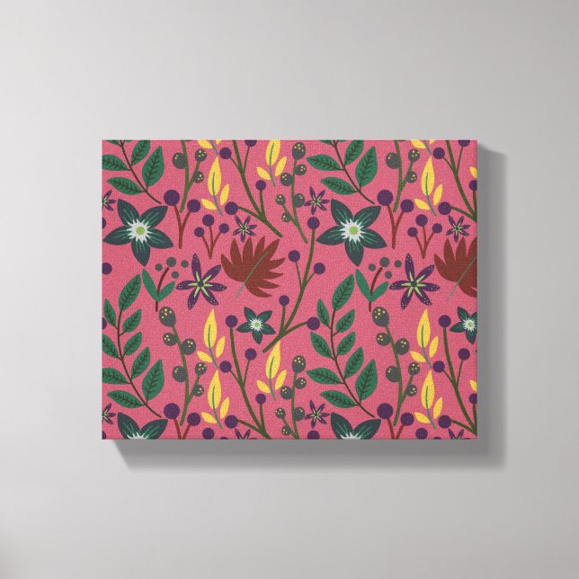Floral seamless pattern pink flowers leaves branch canvas print (Front)