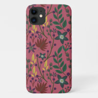 Floral seamless pattern pink flowers leaves branch